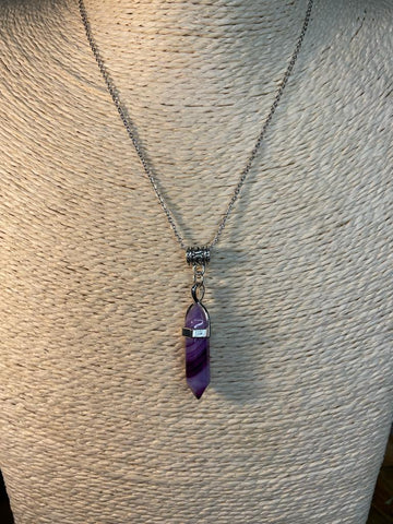 Double Terminated Calming & Balancing Purple Banded Agate Crystal Pendant