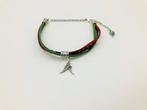 Earthy Hues Faux Suede & Leather Anklet with Angel Wing charms