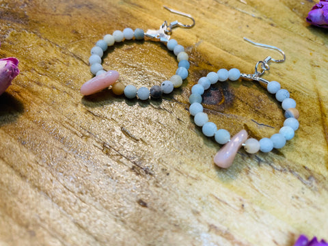 Frosted Amazonite & Pink Opal Hoop Earrings